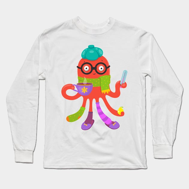 Cute Octopus Long Sleeve T-Shirt by Mako Design 